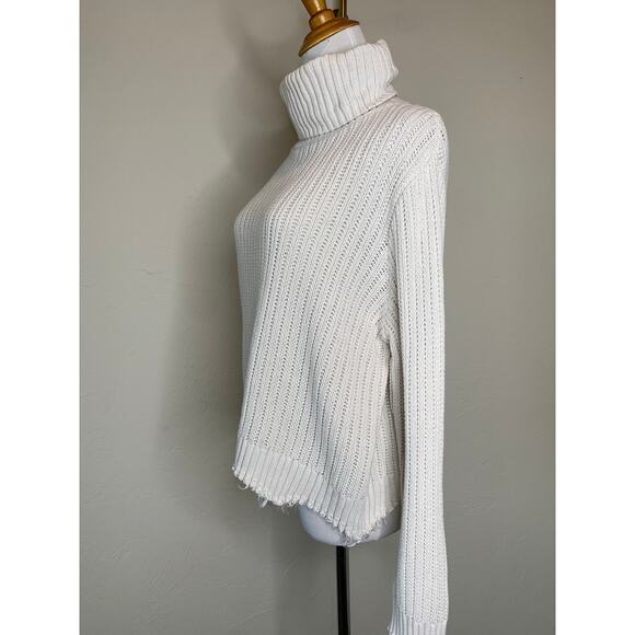 Z Supply Ribbed Turtleneck Sweater Raw Chewed Hems Cream Sz Large - Picture 2 of 8